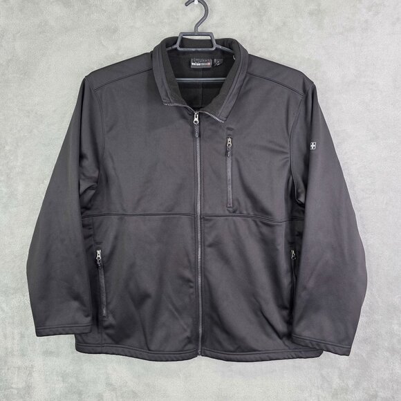 Mens Black Swiss Tech Softshell Jacket Fleece Lined Full Zip Long Sleeve 2XL - Picture 2 of 9